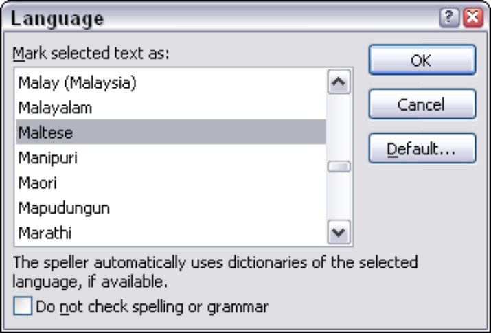 Figure 4-25: Identifying words for spell checking and grammar checking.